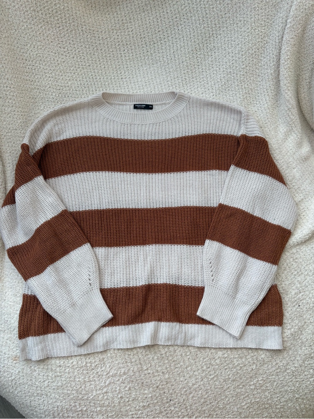 SHEIN Wide-Stripe Crewneck Sweater in Cream and Brown